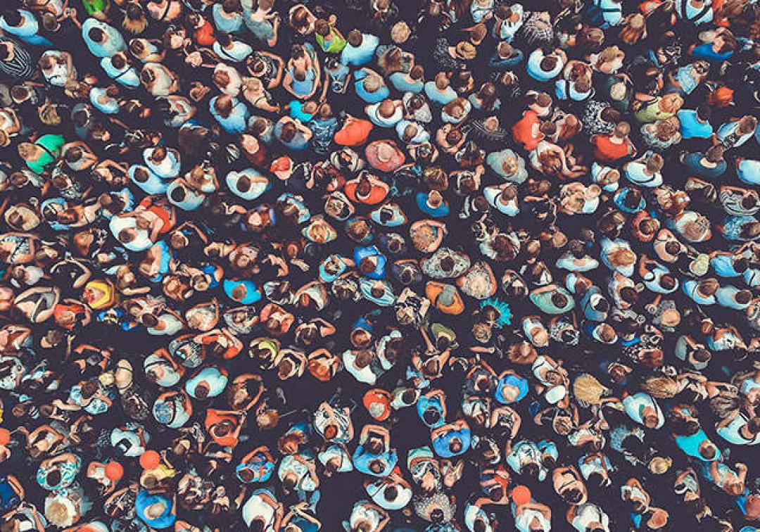 Aerial view of a crowd of people