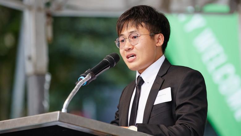 UQ student Rico Chung speaking at the Brisbane City Welcome Festival 2019