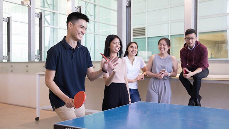Pharmacy students playing table tennis