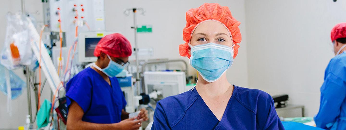 Medical student in operating theatre